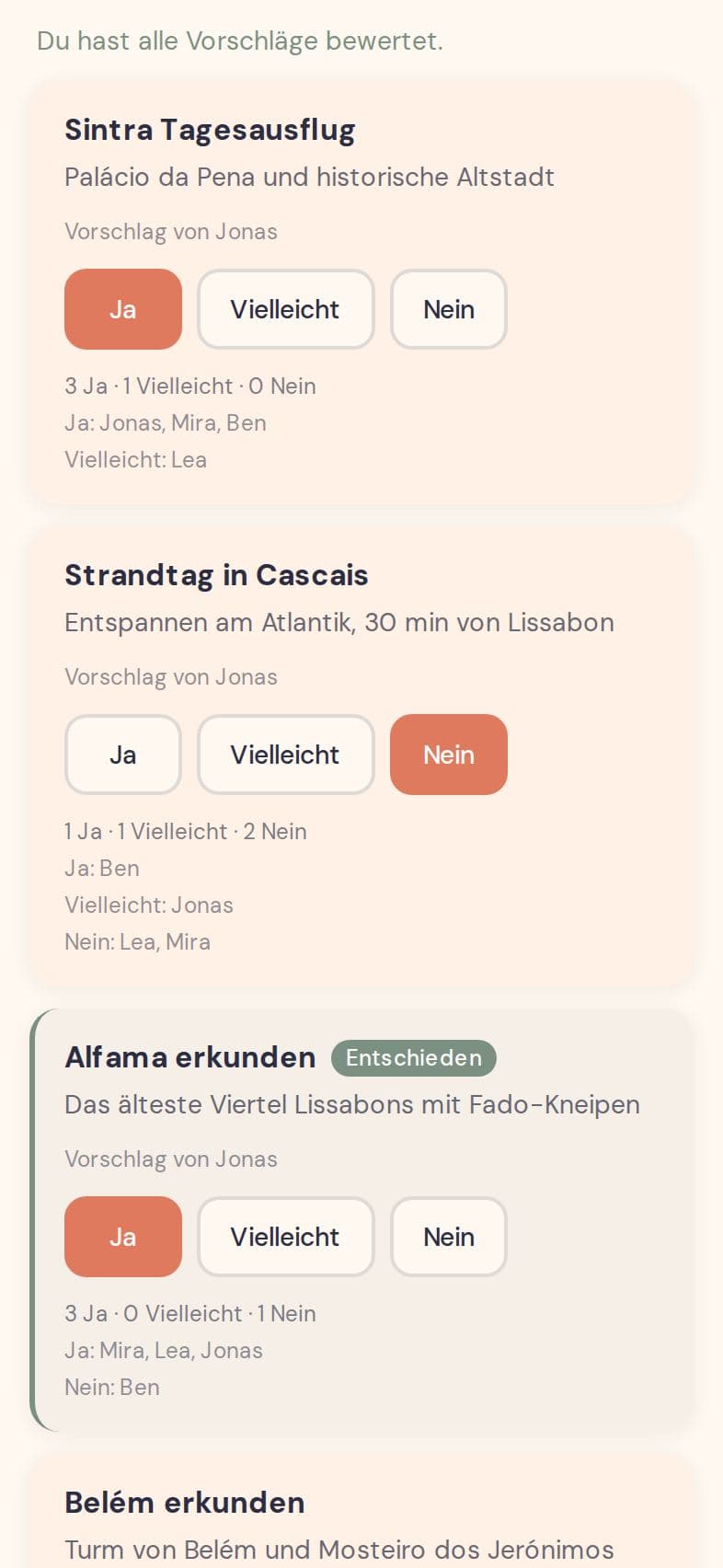 Echter Screenshot aus der Beta — so stimmt deine Gruppe ab.